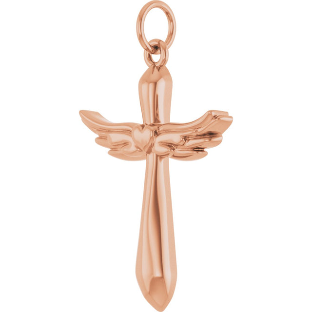 14K Gold Angel Wing Cross Necklace or Pendant - Rose Gold - view 2