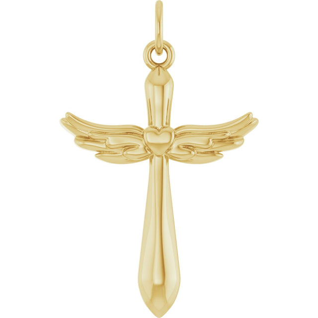 14K Gold Angel Wing Cross Necklace or Pendant - Yellow Gold