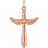 14K Gold Angel Wing Cross Necklace or Pendant - Rose Gold