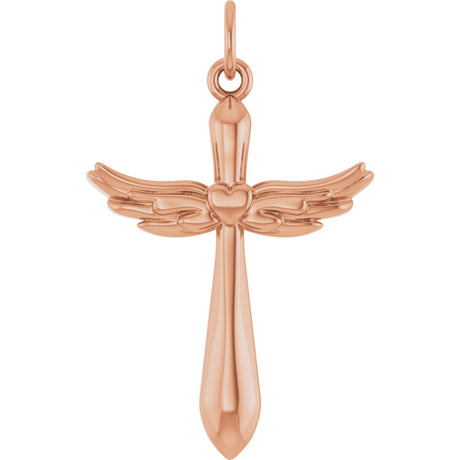 14K Gold Angel Wing Cross Necklace or Pendant - Rose Gold