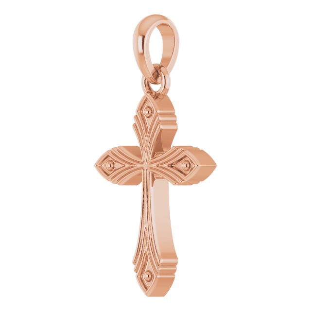 14K Gold Vintage-Inspired Cross Necklace or Pendant - Rose Gold - view 2