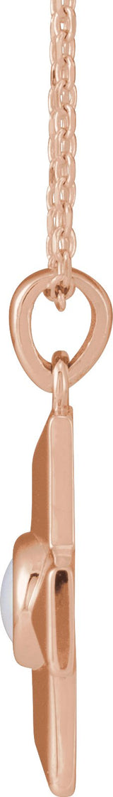 14K Gold Round Natural White Opal Cross Pendant - Rose Gold - view 5