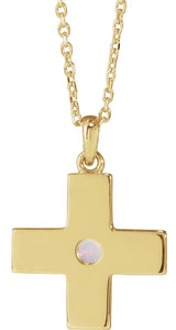 14K Gold Round Natural White Opal Cross Pendant - Yellow Gold - view 6