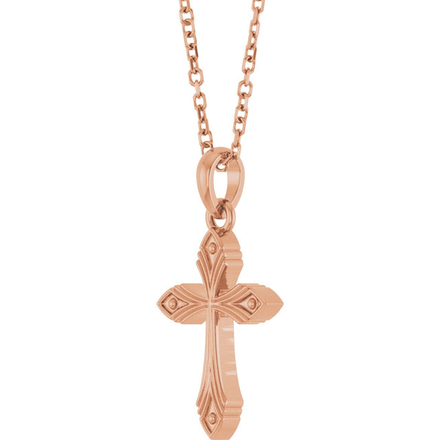14K Gold Vintage-Inspired Cross Necklace or Pendant - Rose Gold - view 2