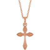 14K Gold Vintage-Inspired Cross Necklace or Pendant - Rose Gold