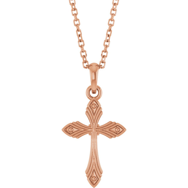 14K Gold Vintage-Inspired Cross Necklace or Pendant - Rose Gold