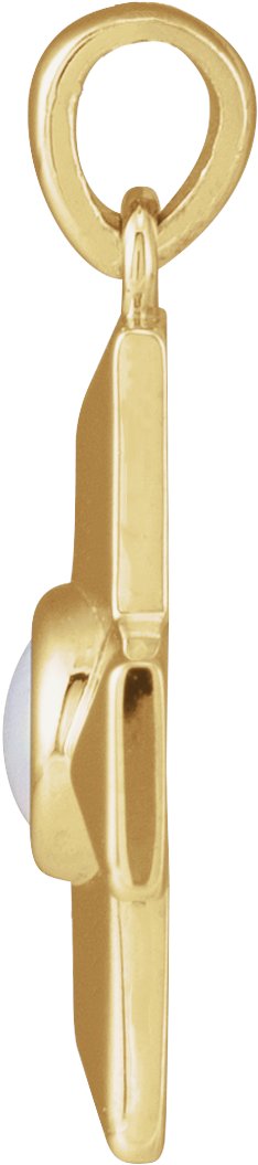 14K Gold Round Natural White Opal Cross Pendant - Yellow Gold - view 5