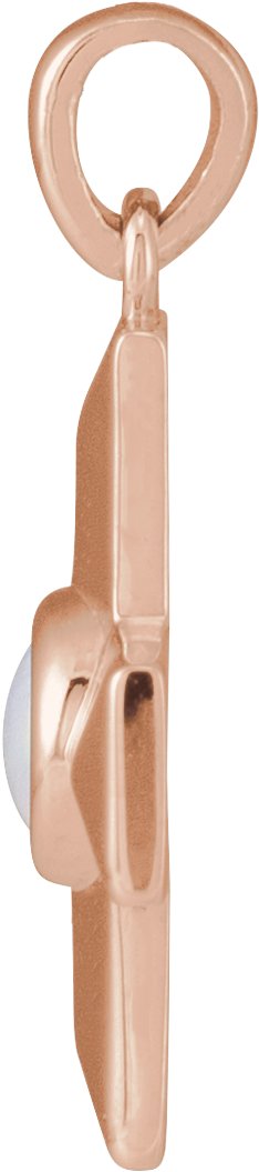 14K Gold Round Natural White Opal Cross Pendant - Rose Gold - view 5
