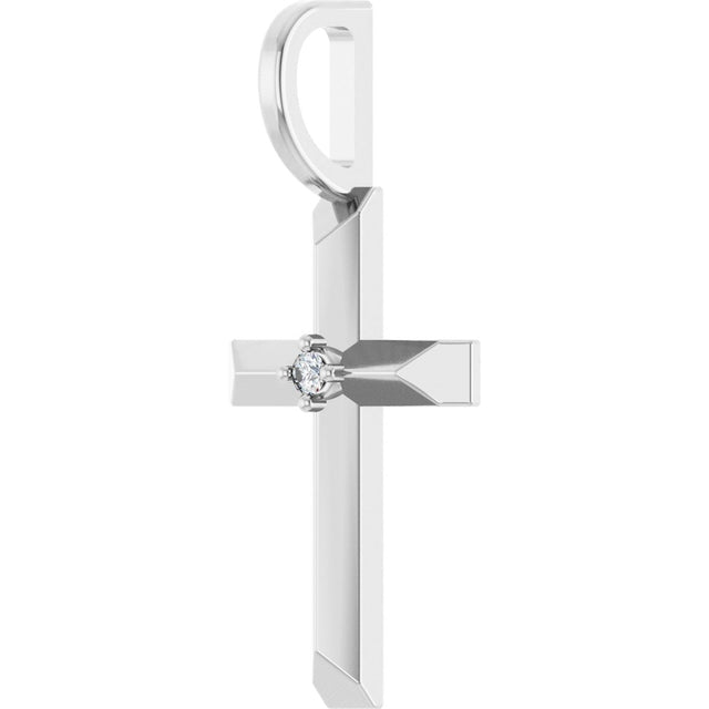 14K Gold Round Natural Diamond Accented Cross Necklace or Pendant – 0075 CTW - White Gold - view 5