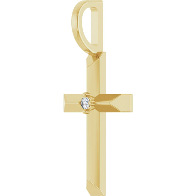 14K Gold Round Natural Diamond Accented Cross Necklace or Pendant – 0075 CTW - Yellow Gold - view 5