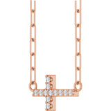 14K Gold Round Natural Diamond Accented Sideways Cross Necklace – 19.3x10.8mm - Rose Gold - view 5
