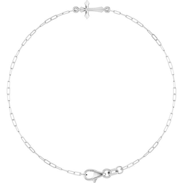 14K Gold Sideways Cross Bracelet - White Gold