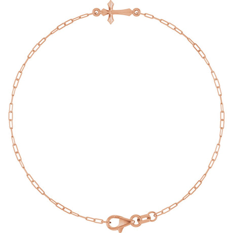 14K Gold Sideways Cross Bracelet - Rose Gold
