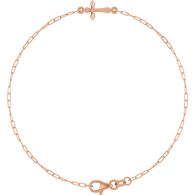 14K Gold Sideways Cross Bracelet - Rose Gold