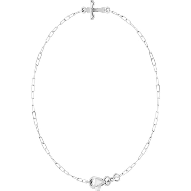 14K Gold Sideways Cross Bracelet - White Gold - view 2