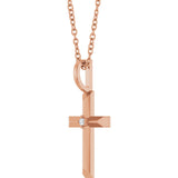 14K Gold Round Natural Diamond Accented Cross Necklace or Pendant – 0075 CTW - Rose Gold - view 5