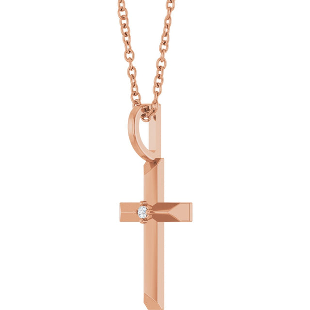 14K Gold Round Natural Diamond Accented Cross Necklace or Pendant – 0075 CTW - Rose Gold - view 5