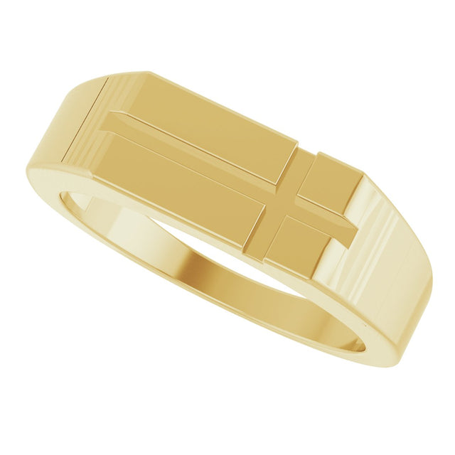 Men's 14K Gold Rectangle Cross Signet Ring (Style R50060) - Yellow Gold - view 10