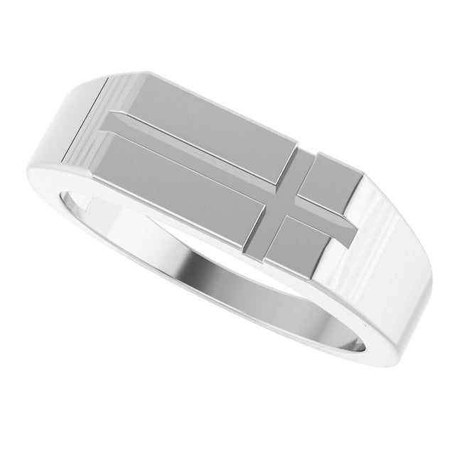 Men's Platinum Rectangle Cross Signet Ring (Style R50060) - view 10