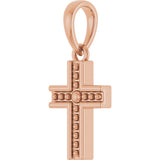 14K Gold Beaded Cross Pendant – 18.5x8.4mm - Rose Gold - view 2