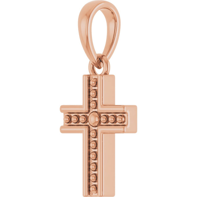 14K Gold Beaded Cross Pendant – 18.5x8.4mm - Rose Gold - view 2
