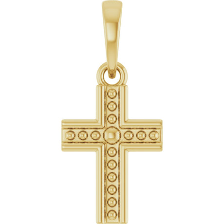 14K Gold Beaded Cross Pendant – 18.5x8.4mm - Yellow Gold