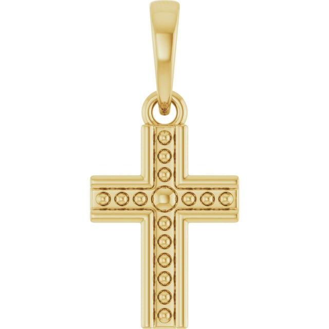 14K Gold Beaded Cross Pendant – 18.5x8.4mm - Yellow Gold