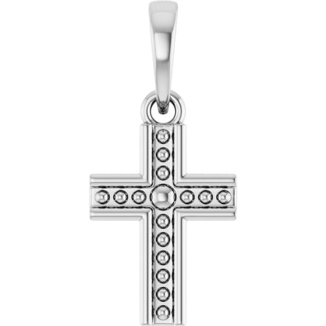 14K Gold Beaded Cross Pendant – 18.5x8.4mm - White Gold