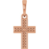 14K Gold Beaded Cross Pendant – 18.5x8.4mm - Rose Gold