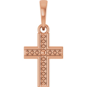 14K Gold Beaded Cross Pendant – 18.5x8.4mm - Rose Gold