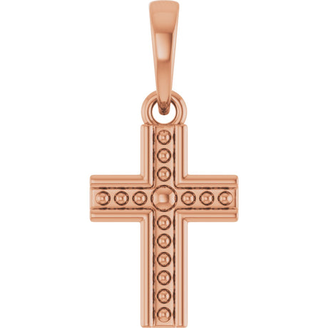 14K Gold Beaded Cross Pendant – 18.5x8.4mm - Rose Gold