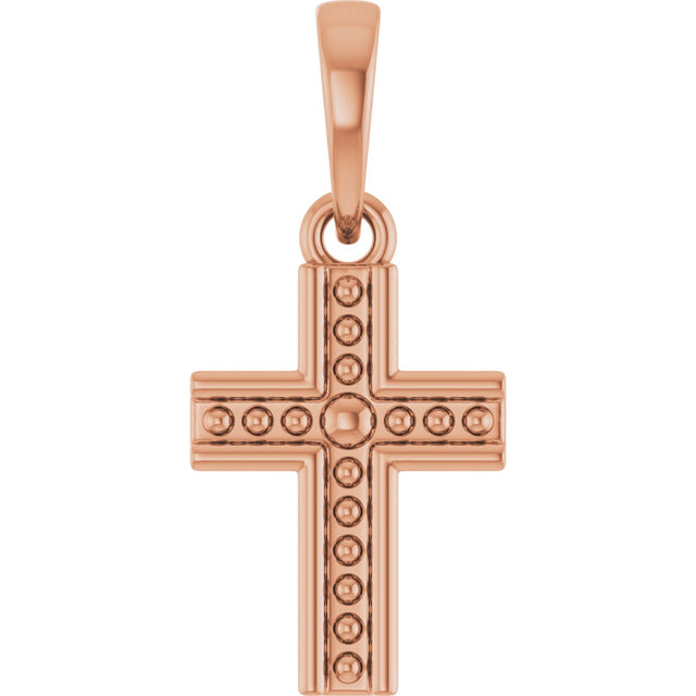 14K Gold Beaded Cross Pendant – 18.5x8.4mm - Rose Gold