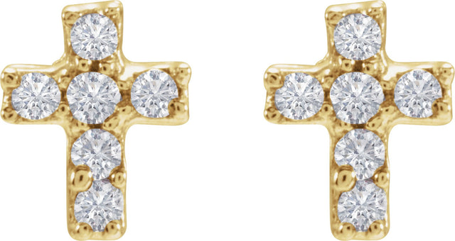 14K Gold Round Natural Diamond Accented Cross Inverness® Piercing Stud Earrings - view 4