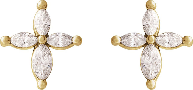 14K Gold Marquise Natural Diamond Accented Cross Earrings - Yellow Gold - view 5