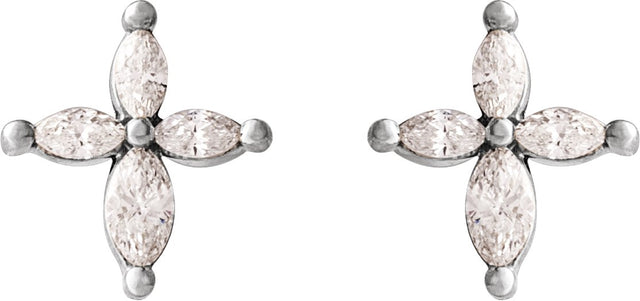 Platinum Marquise Natural Diamond Accented Cross Earrings - view 5