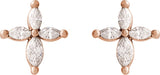 14K Gold Marquise Natural Diamond Accented Cross Earrings - Rose Gold - view 5