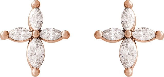 14K Gold Marquise Natural Diamond Accented Cross Earrings - Rose Gold - view 5