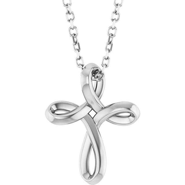 Platinum Freeform Cross Necklace or Pendant