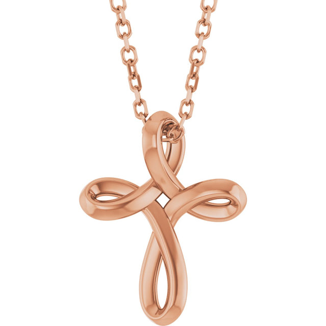 14K Gold Freeform Cross Necklace or Pendant - Rose Gold