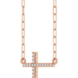 14K Gold Round Natural Diamond Accented Sideways Cross Necklace – 19.3x10.8mm - Rose Gold - view 5