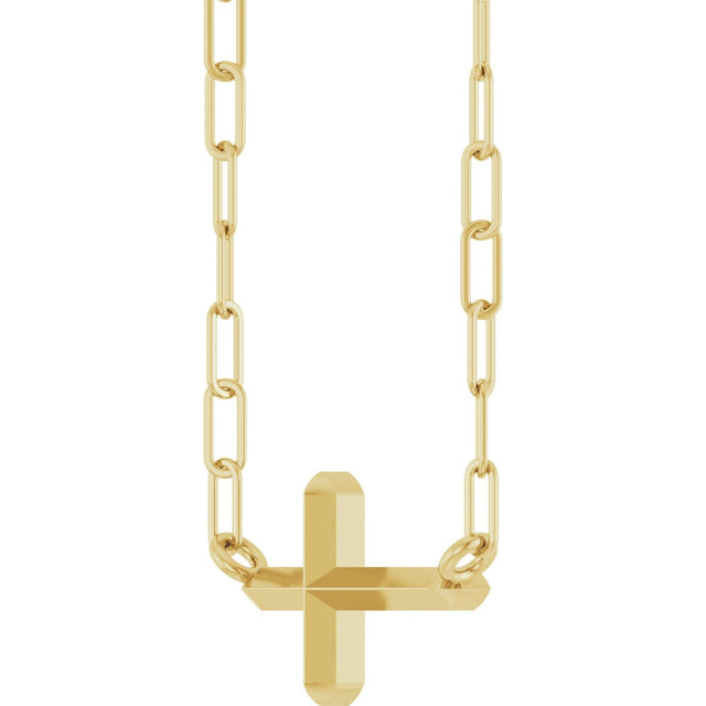 14K Gold Sideways Cross Necklace II - Yellow Gold - view 2