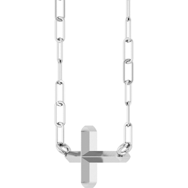 14K Gold Sideways Cross Necklace II - White Gold - view 2