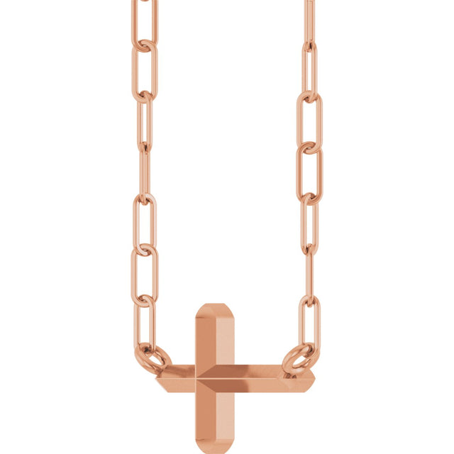 14K Gold Sideways Cross Necklace II - Rose Gold - view 2