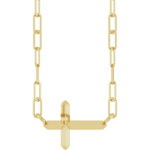 14K Gold Sideways Cross Necklace II - Yellow Gold