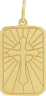 14K Gold Cross Dog Tag Pendant - Yellow Gold