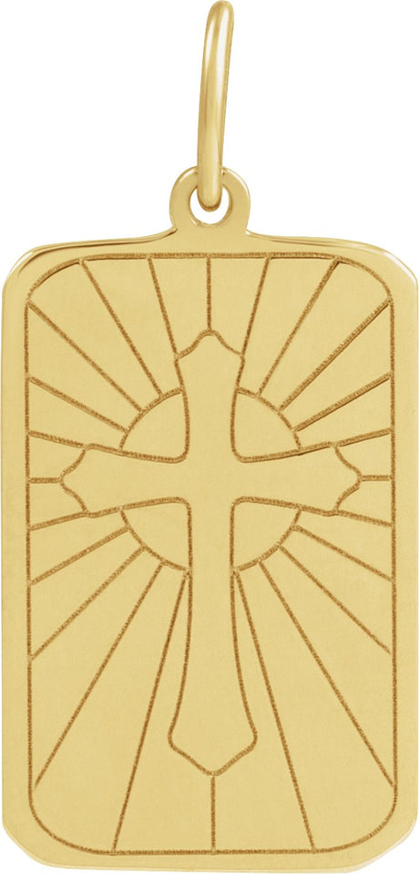 14K Gold Cross Dog Tag Pendant - Yellow Gold