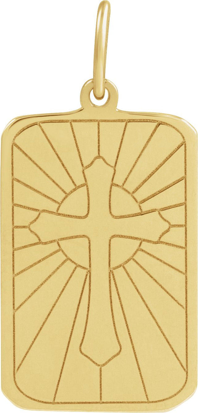 14K Gold Cross Dog Tag Pendant - Yellow Gold