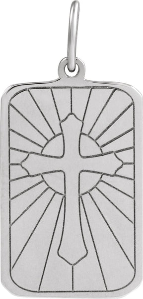 14K Gold Cross Dog Tag Pendant - White Gold