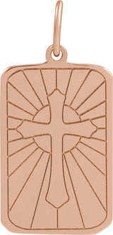 14K Gold Cross Dog Tag Pendant - Rose Gold