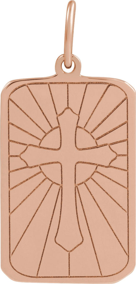 14K Gold Cross Dog Tag Pendant - Rose Gold
